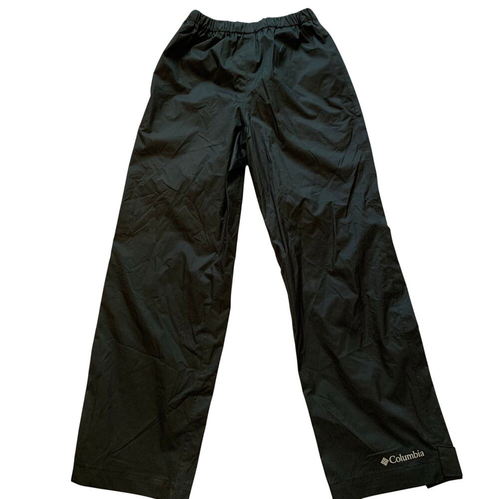 Columbia Boys Sz Small Cypress Brook Rain Pants Lightweight Cinch Ankle Black